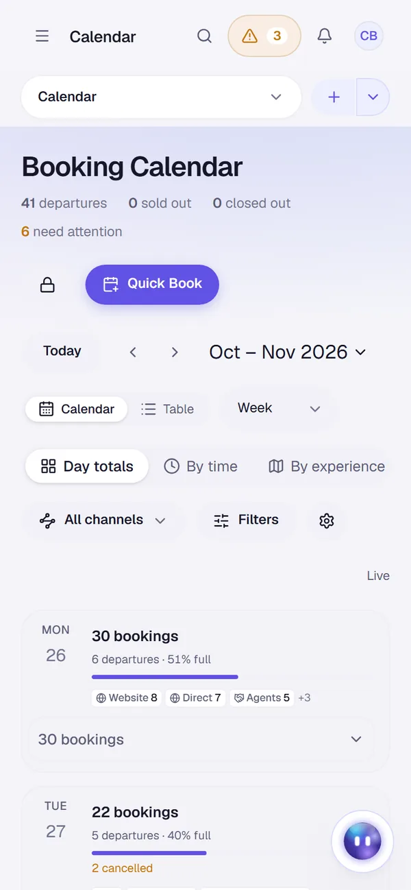 Booking calendar on a phone.